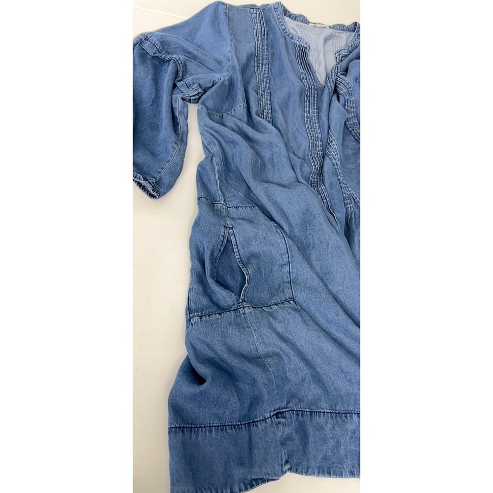 Cato Est 1946 Blue Tencel Denim Pintuck Tunic Shift Dress Pockets Boho - Picture 4 of 10
